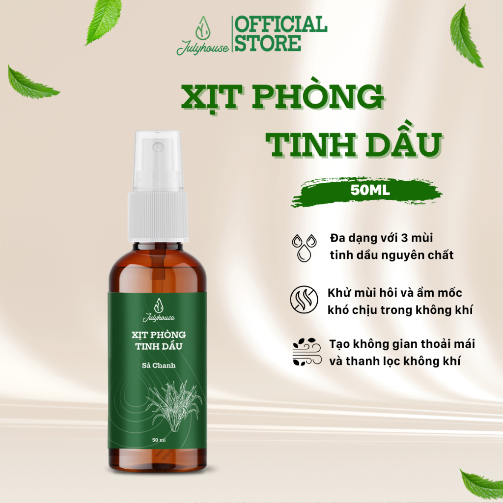 Bình xịt phòng tinh dầu sả chanh 50ml JULYHOUSE khử mùi, thơm như spa