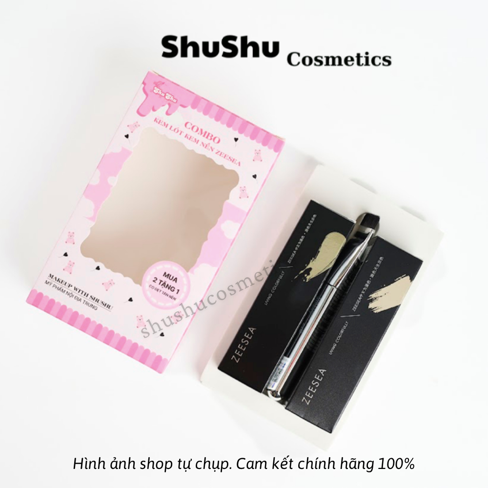 [COMBO] Kem Lót Chai 30g, Kem Nền Chai  30g ZEESEA Tặng Kèm Cọ Dẹt Tán Nền SHUSHU COSMETICS