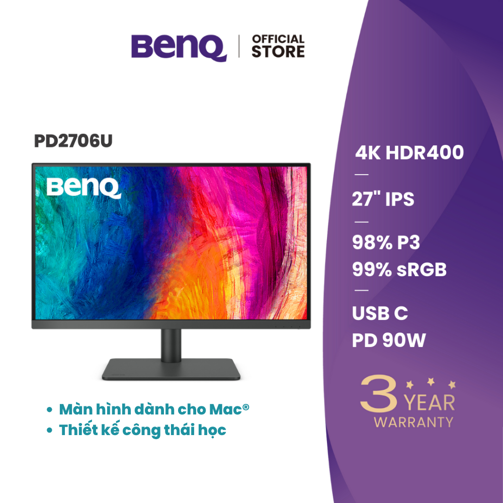 BenQ PD2706U_Màn hình đồ họa 27 inch 4K UHD IPS USB C, P3, HDR10, Eye-are tương thích Mac | BigBuy360 - bigbuy360.vn