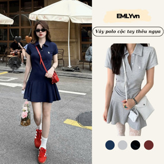 EMLYvn - Váy Polo Cộc Tay Xếp Li Thêu Ngựa, Váy Pickleball Nữ Đầm Nữ Mùa Hè Đơn Giản Hot Hit