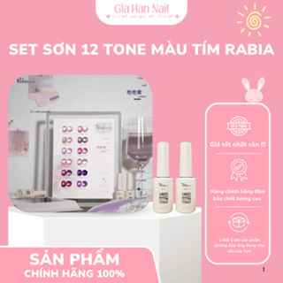 Set Sơn Móng Tay Gel Rabia 12 Màu Tím - Lên Màu Chuẩn, Tặng Kèm Bảng Màu