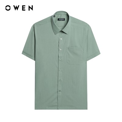 Owen - Áo sơ mi ngắn tay Body Fit AB250090NT màu Rêu chất liệu Milk