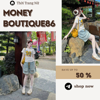 Đồ bộ nữ set đồ nữ đi chơi hè áo thun hoạt hình dễ thương và quần short jeans rách dáng suông T001