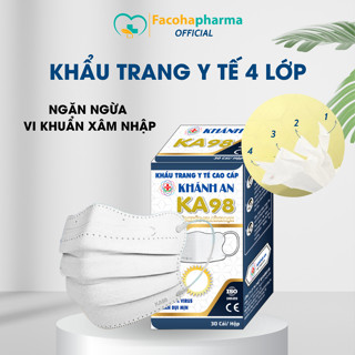 Khẩu trang y tế 4 lớp K98 Khánh An dày dặn, tiệt trùng, chống nắng, chống bụi, bảo vệ da khỏi tia uv, hộp 30 chiếc