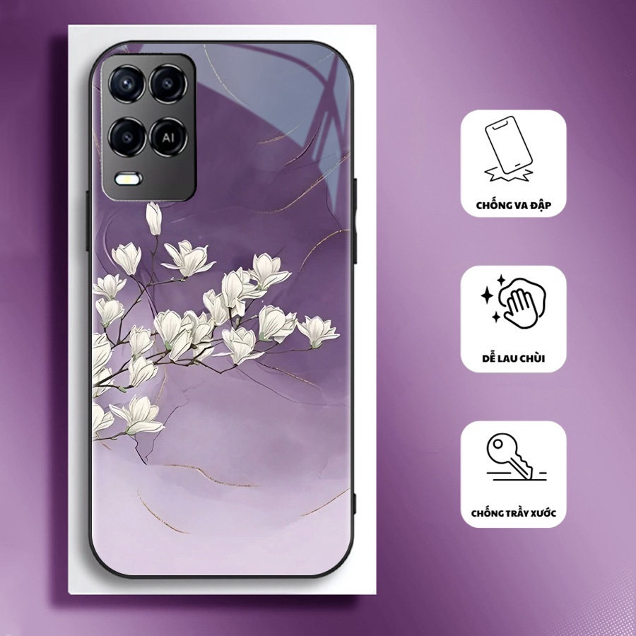 Ốp Lưng cho OPPO A54, A54 5G Mặt kính cường lực, cao cấp HOẠ TIẾT CẨM THẠCH