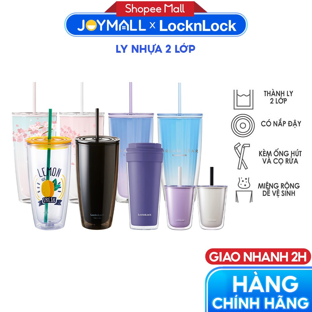 Ly nhựa 2 lớp  LocknLock - Hàng chính hãng, HAP519, HAP507, HAP522 580ml, 750ml - JoyMall