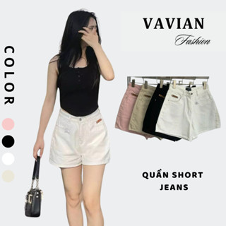 Quần short jean nữ lưng cao chất jean không co giãn Cotton 4 màu TRẮNG, KEM, HỒNG, ĐEN - VAVIAN. Store