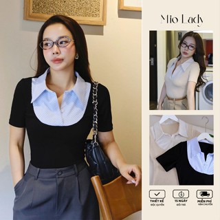Áo Thun Pha Sơ Mi Cộc Tay Phối Cổ Thanh Lịch -Miolady