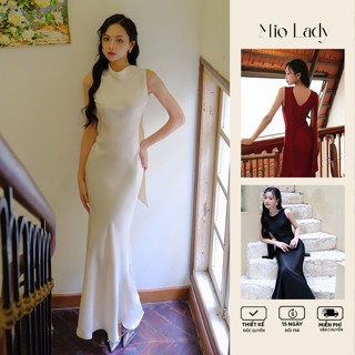 Váy Lụa Hàng Châu Dáng Đuôi Cá Cổ Tay Đổ Kèm Khăn, Mềm Mại Thoáng Mát - Mio Lady