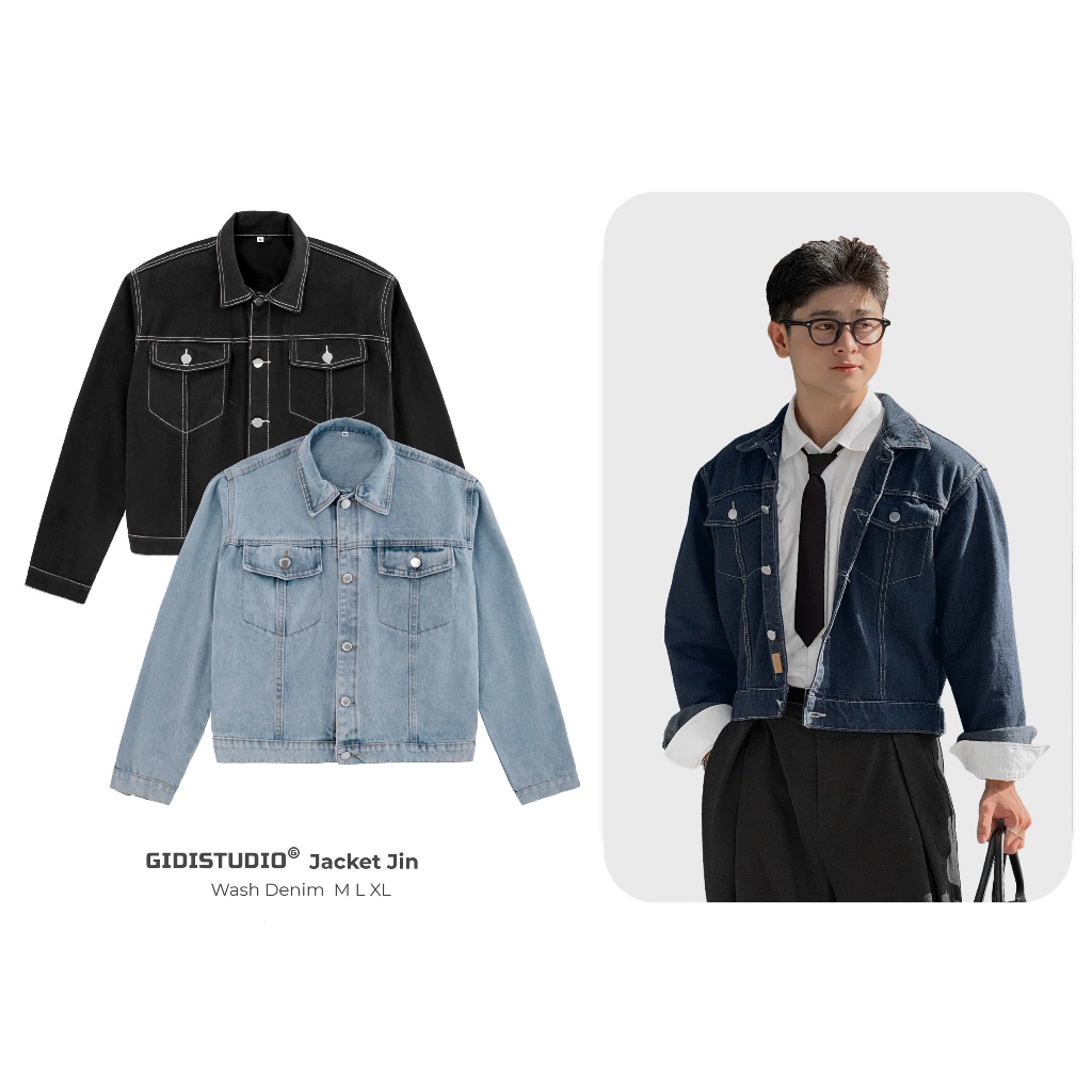  Áo khoác Jean JIN Denim form BOXY Nam Nữ Unisex - Áo Jacket DÁNG LỬNG chất Jean dày dặn cao cấp đứng form GIDI 