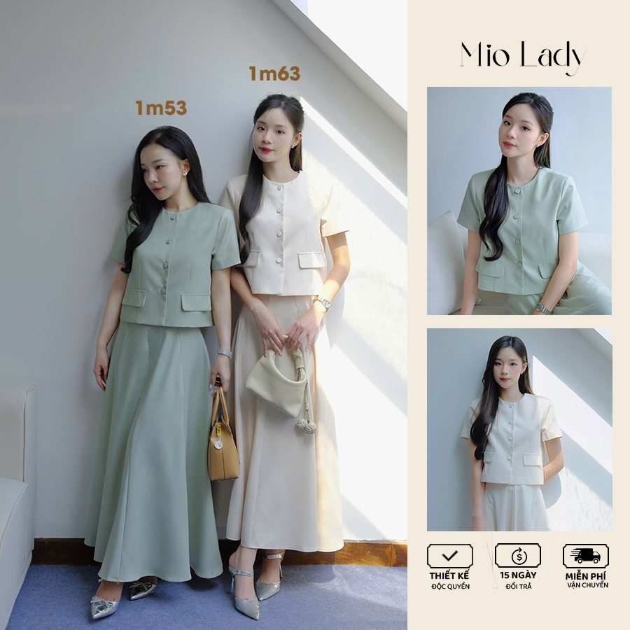 Set Áo Ký Giả Nữ Mio Lady Kèm Chân Váy Xếp Ly Chất Vải Chéo Hàn