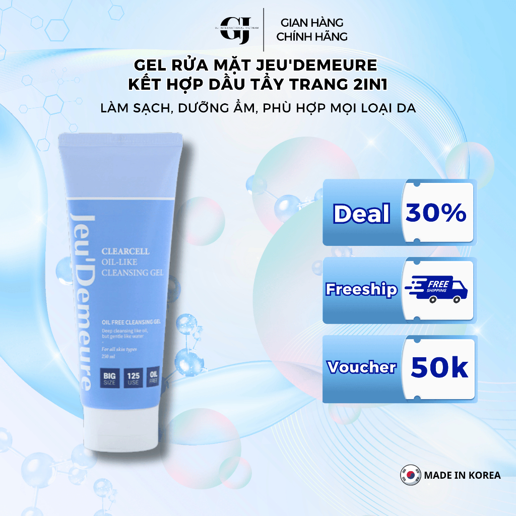 Gel rửa mặt Jeu'Demeure kết hợp dầu tẩy trang 2in1 250ml. Làm sạch sâu, cấp ẩm cho da, lành tính, pH