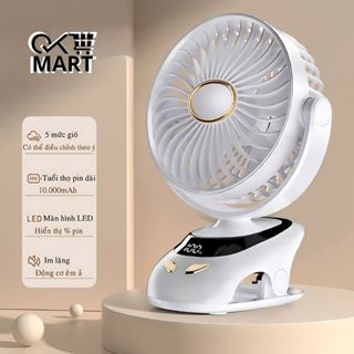 Quạt Tích Điện Mini Kẹp Bàn Tích Hợp Đèn Led - Quạt Kẹp Bàn Cao Cấp Xoay 360 Độ