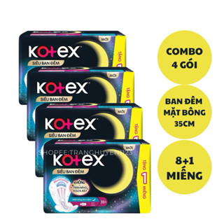 COMBO 4 GÓI BĂNG VỆ SINH KOTEX SIÊU BAN ĐÊM CHỐNG TRÀN 35CM 8 MIẾNG/ 28CM 12 MIẾNG
