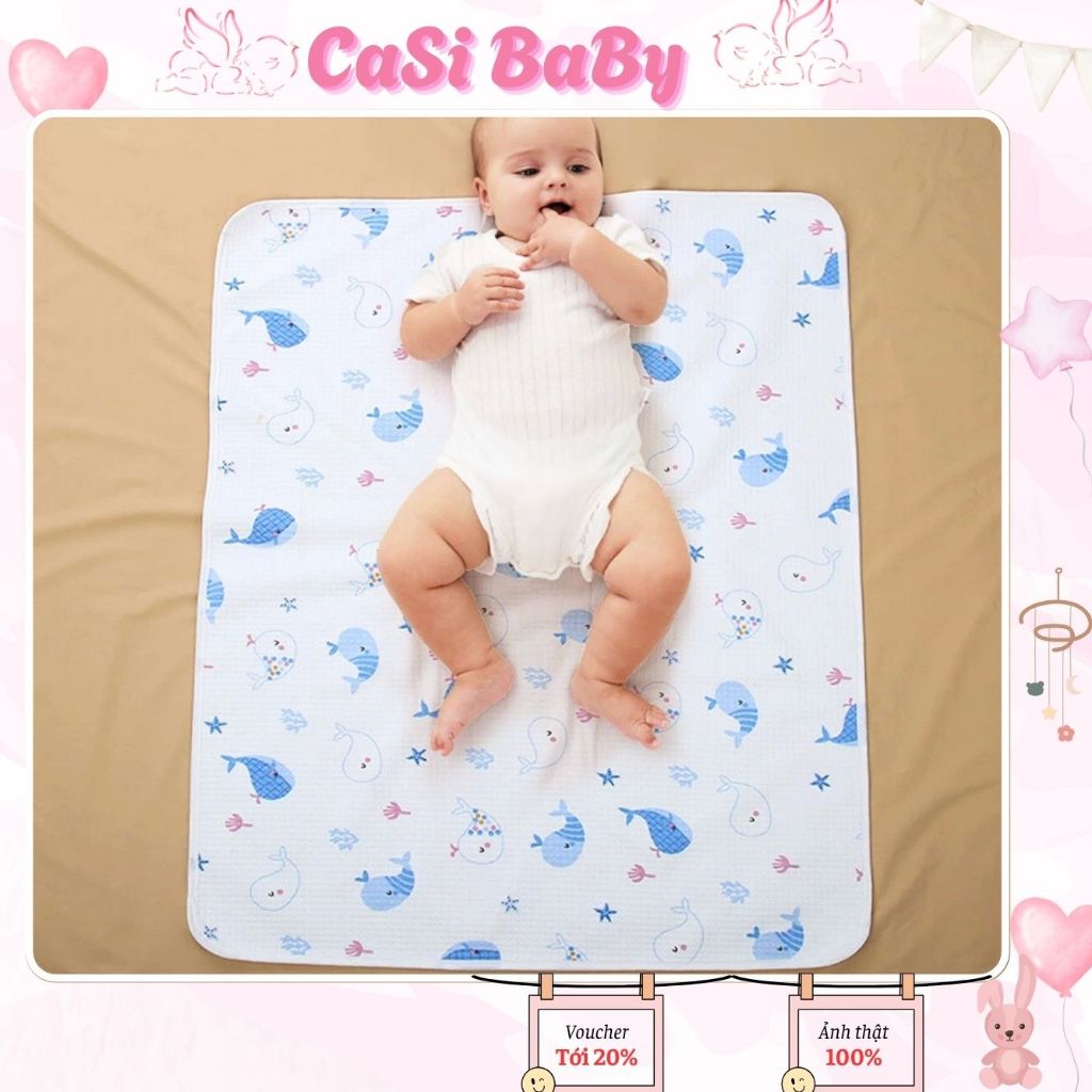 Tấm lót chống thấm cho bé 4 lớp cao cấp, miếng lót chống thấm cho bé thay tã bỉm size 50x70cm CaSi BaBy