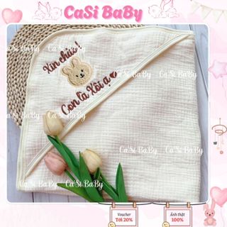 Ủ Thêu Tên Sơ Sinh Xô Muslin 6 Lớp Màu Be Kem, Êm Ái Cho Bé – CaSi Baby