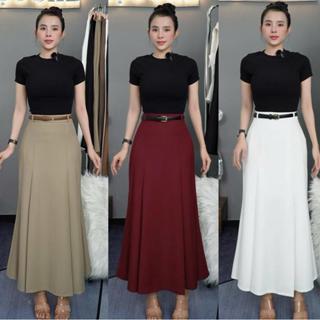 T570- Chân váy đuôi cá xếp li dáng dài lưng cao khoá kéo sau mông( KHÔNG KÈM NỊT)  Mộc She