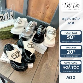 [3] Dép bánh mì dép xỏ ngón nữ đế xuồng kẹp tam giác chữ D đế bánh mì cao 6cm quai khoá form ôm chân hottrend M12