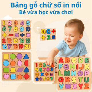 Bảng chữ cái, chữ số, phép tính in nổi bằng gỗ cho bé vừa chơi vừa học - đồ chơi Bi's House