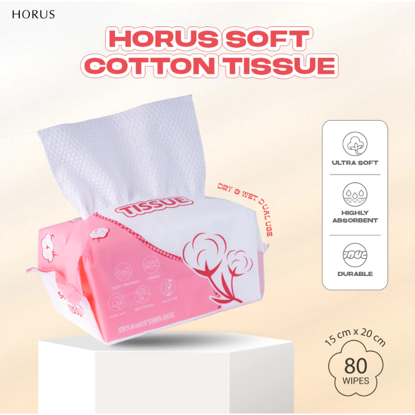 Horus Khăn khô đa năng, lau mặt Soft Cotton Tissue 80pcs Green Cosmetic