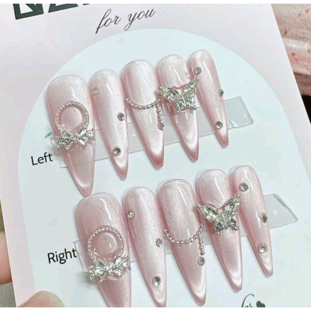 Nail box thiết kết, Móng mắt mèo tone hồng thạch siêu xinh( tặng keo)
