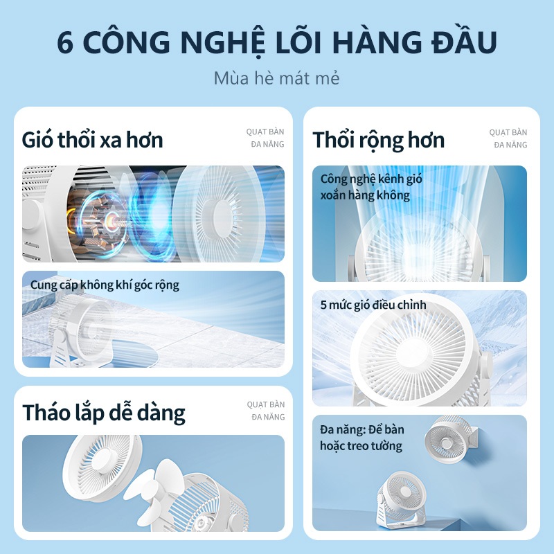【Japan Design】KAWU Quạt để bàn mini USB 5 tốc độ tiết xoay 360 độ 30000mAh có đèn chiếu sáng đa năng | BigBuy360 - bigbuy360.vn