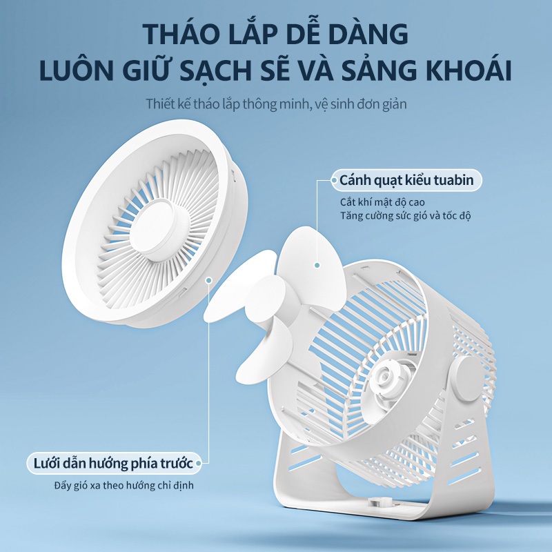 【Japan Design】KAWU Quạt để bàn mini USB 5 tốc độ tiết xoay 360 độ 30000mAh có đèn chiếu sáng đa năng | BigBuy360 - bigbuy360.vn