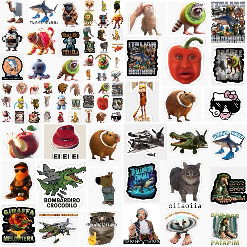 Ảnh dán meme italian brainrot 90 hình ép lụa bóc dán/ảnh sticker search italian brainrot