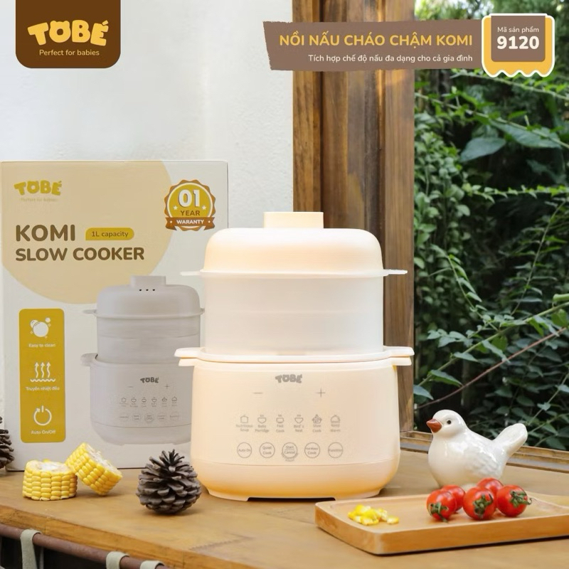Nồi cháo chậm Komi 1L / nồi hấp 3 tầng hơi nước 2.4L Tobe cho bé yêu
