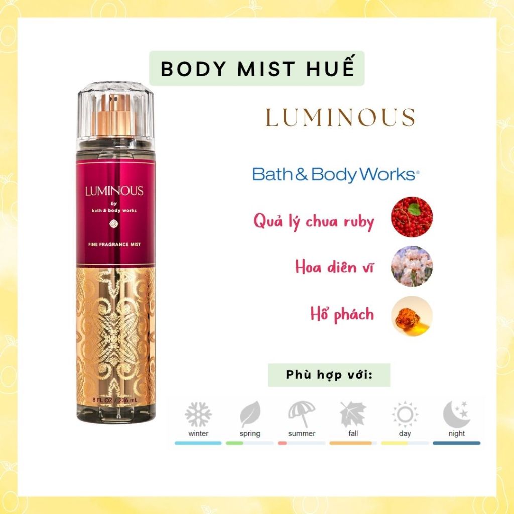 LUMINOUS | Xịt thơm chiết 10ml/ 35ml/ 50ml - Body mist Bath & Body Works BBW Mỹ A.U.T.H