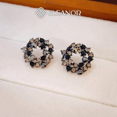 Bông tai nữ chuôi bạc 925 Eleanor Accessories đính đá màu đen phụ kiện trang sức khuyên tai 9888