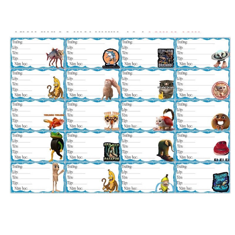 Nhãn dán meme italian brainrot 80 hình khác nhau/ nhãn vở Stickers Calcos Italian Brainrot V2, Para 