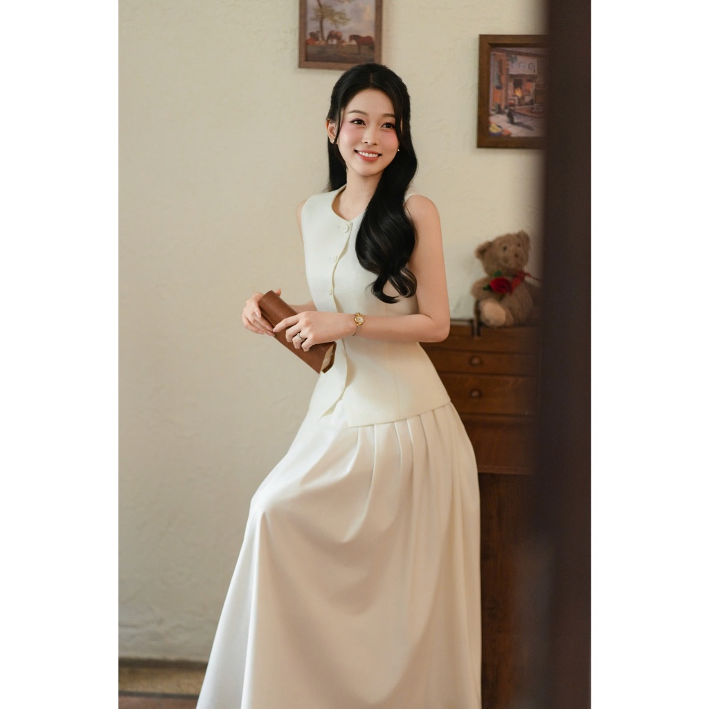 (Blue to Bloom) Chân váy dài dáng xòe kèm belt, form basic che khuyết điểm tốt tôn dáng thời trang nữ Calie CX065 | BigBuy360 - bigbuy360.vn