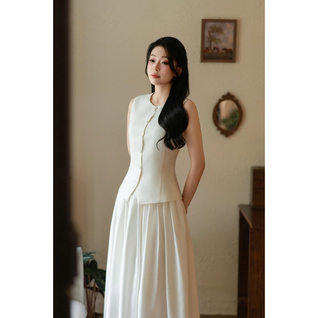 (Blue to Bloom) Chân váy dài dáng xòe kèm belt, form basic che khuyết điểm tốt tôn dáng thời trang nữ Calie CX065 | BigBuy360 - bigbuy360.vn