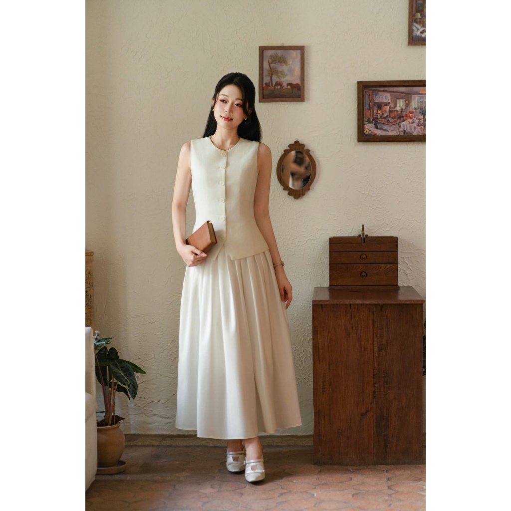 (Blue to Bloom) Chân váy dài dáng xòe kèm belt, form basic che khuyết điểm tốt tôn dáng thời trang nữ Calie CX065 | BigBuy360 - bigbuy360.vn