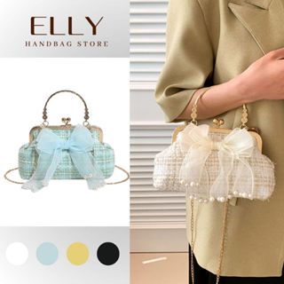 Túi xách nữ nichelin họa tiết phối xích có nơ và chuỗi ngọc cầm tay, đeo chéo