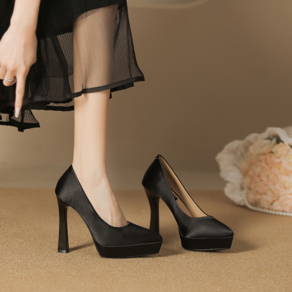 Giầy cao gót quảng châu cao cấp đế đúp, bọc lụa satanh cao 10cm và 12cm (HT125-3)