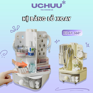  Kệ Bảng Lỗ Xoay 360 Độ UCHUU Pegboard Tủ Có Ngăn Kéo Móc Treo Đồ Trang Trí Decor Bàn Học Văn Phòn 