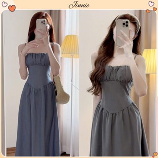 Váy 2 dây dáng dài nhúm ngực chất bò giấy, đầm cup ngực maxi dài xoè tiểu thư hàn quốc Jinnie Dress
