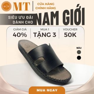  Dép nam quai ngang dép da đẹp cao cấp đế đúc cao su khâu viền chính hãng hàng hiệu thời trang da bò xịn BH 1 năm DL01 MT 
