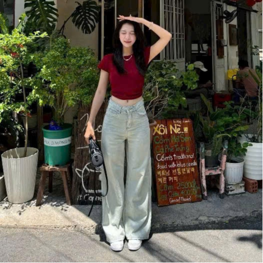 Quần jean bò ống suông rộng nữ xuông jeans cạp cao phong cách style Hàn Quốc | BigBuy360 - bigbuy360.vn