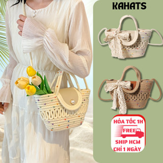 Túi Cói Đi Biển Đeo Chéo Nữ Vintage KAHAT đan thủ công kiểu dáng handmade du lịch có khóa tiện lợi