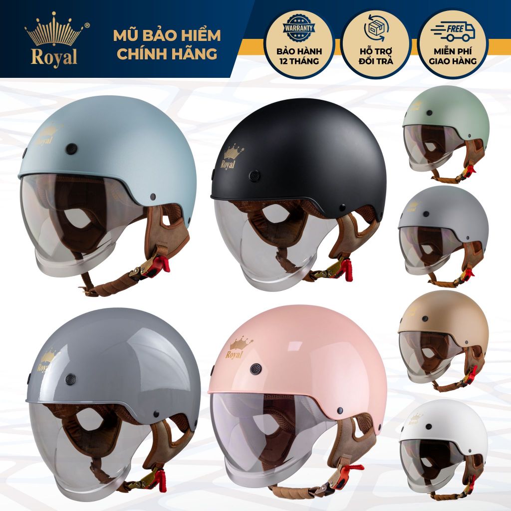 Mũ bảo hiểm xe máy 1/2 Royal M239 có kính âm màu trà, nhiều size dành cho nam nữ