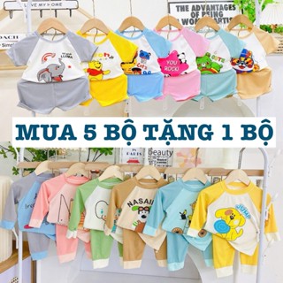 [MS27] Combo 5 Bộ (Tặng 1 Bộ) Cộc Tay Thun Tăm Cho Vé Gái Bé Trai In Hình Dễ Thương Từ 3-15Kg