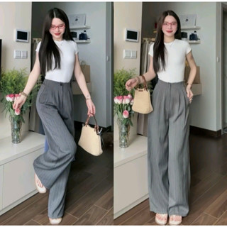 Quần ống rộng nữ cạp liền khóa trước chun sau lưng cao tôn dáng chất vải gold mềm chiều dài 92cm và 100cm