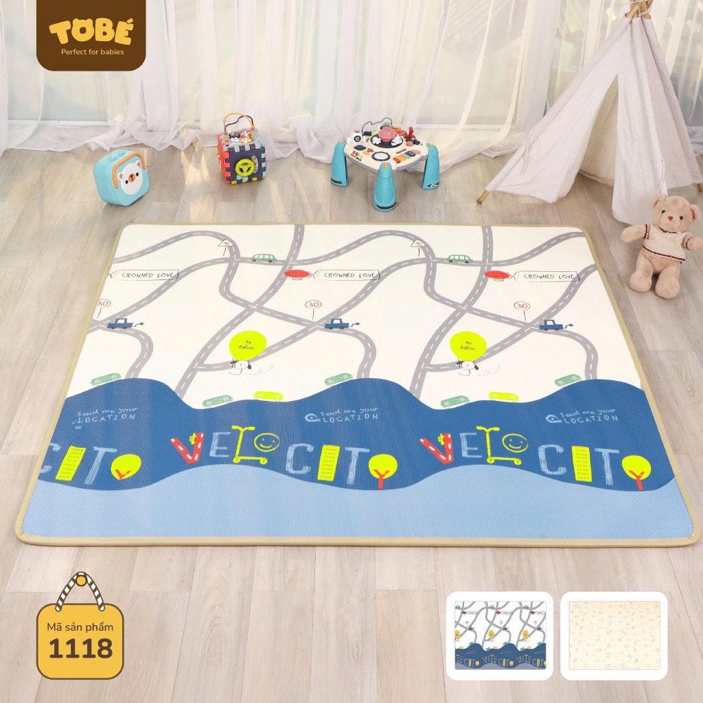  Thảm xốp gấp gọn 2 mặt TOBÉ kích thước 180x200x1.5 chất liệu XPE phủ Silicone chống trượt 1117 