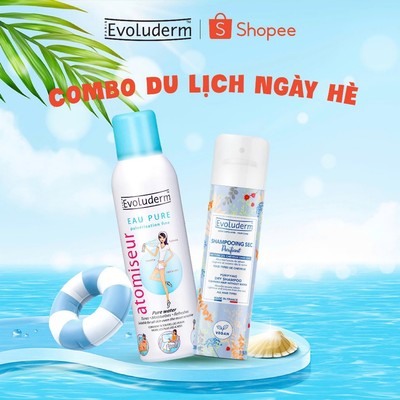 [COMBO DU LỊCH] Combo Xịt khoáng dưỡng ẩm Evoluderm 150ml và Gội Khô tiện lợi cho mái tóc bồng bền Evoluderm 200ml