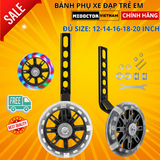 Bánh Phụ Xe Đạp Trẻ Em Chính Hãng miDoctor Phát Sáng Đủ Cỡ 12-14-16-18-20inch Chọn Màu