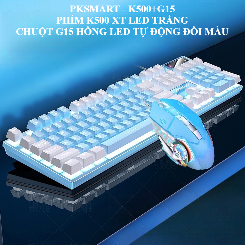 Bàn Phím Và Chuột Máy Tính Giả Cơ Có Dây - PKSMART K500+G15 - LED Xuyên Chữ Nhiều Màu Sắc Lựa Chọn