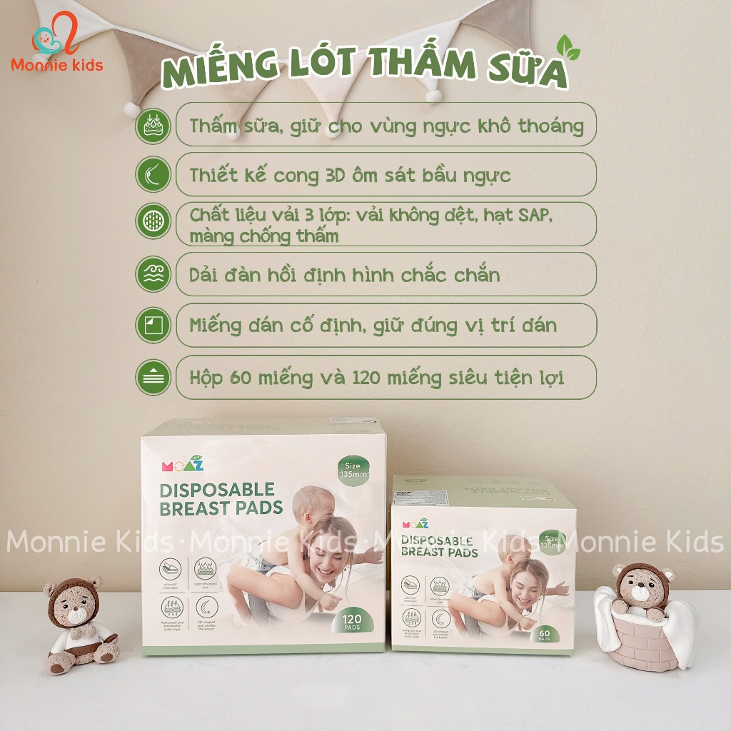 Miếng lót thấm sữa Moaz Eco cho mẹ, lót thấm hút sữa an toàn mềm mại cho mẹ - Monnie Kids
